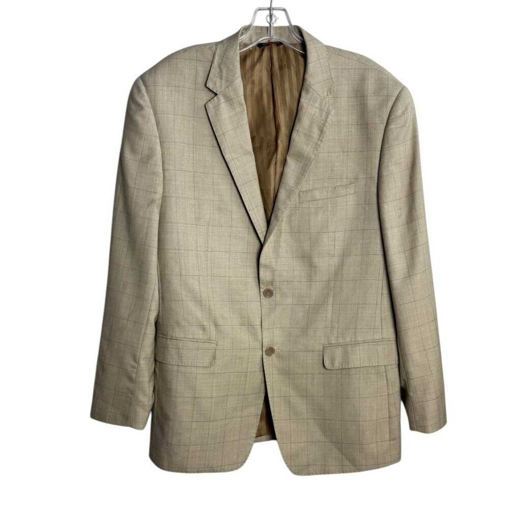 Vitarelli Italian Suit Blazer Jacket Checkered Blue Check on Tan Mens 44R *FLAW